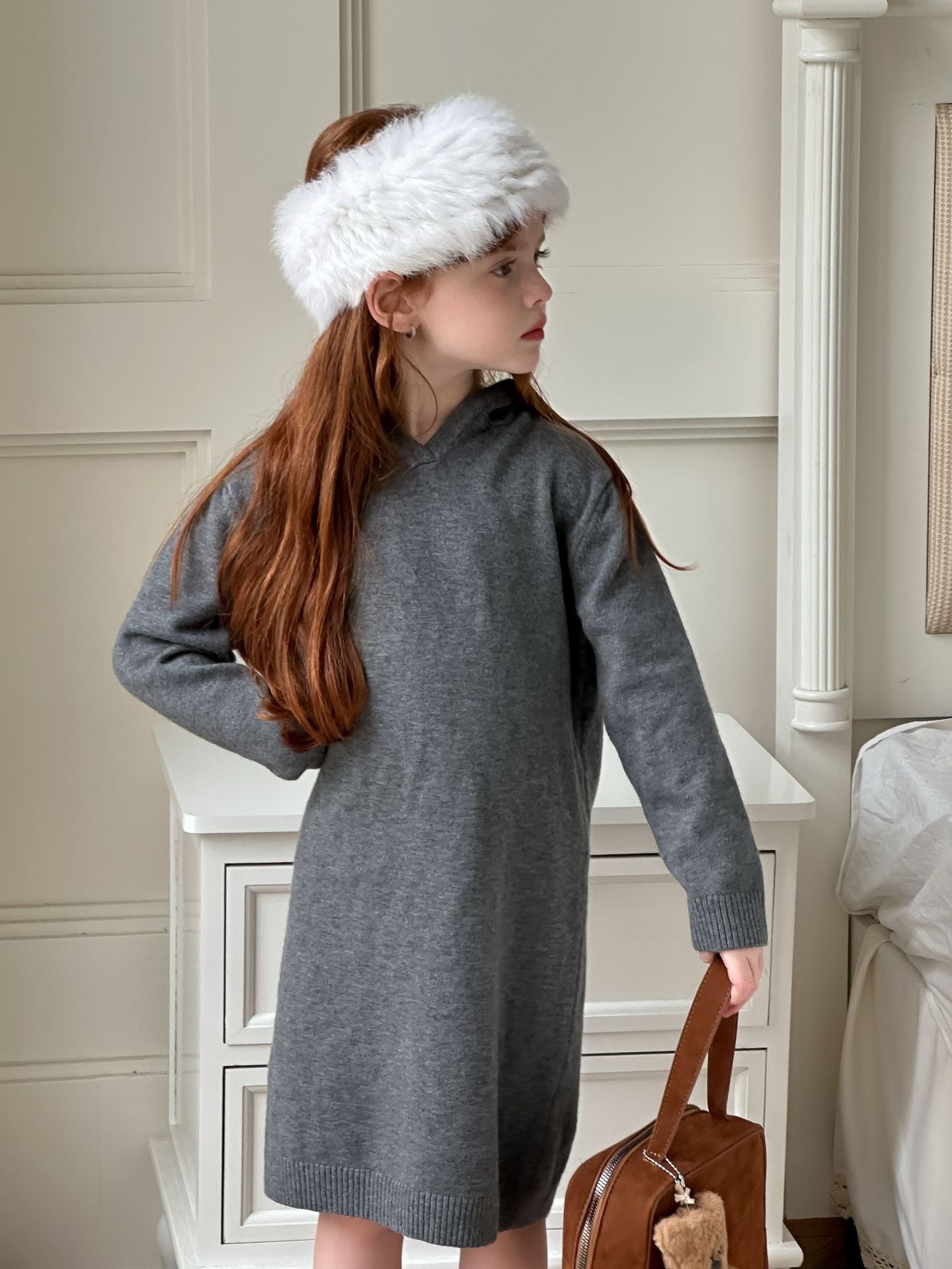 灰色連帽針織洋裝