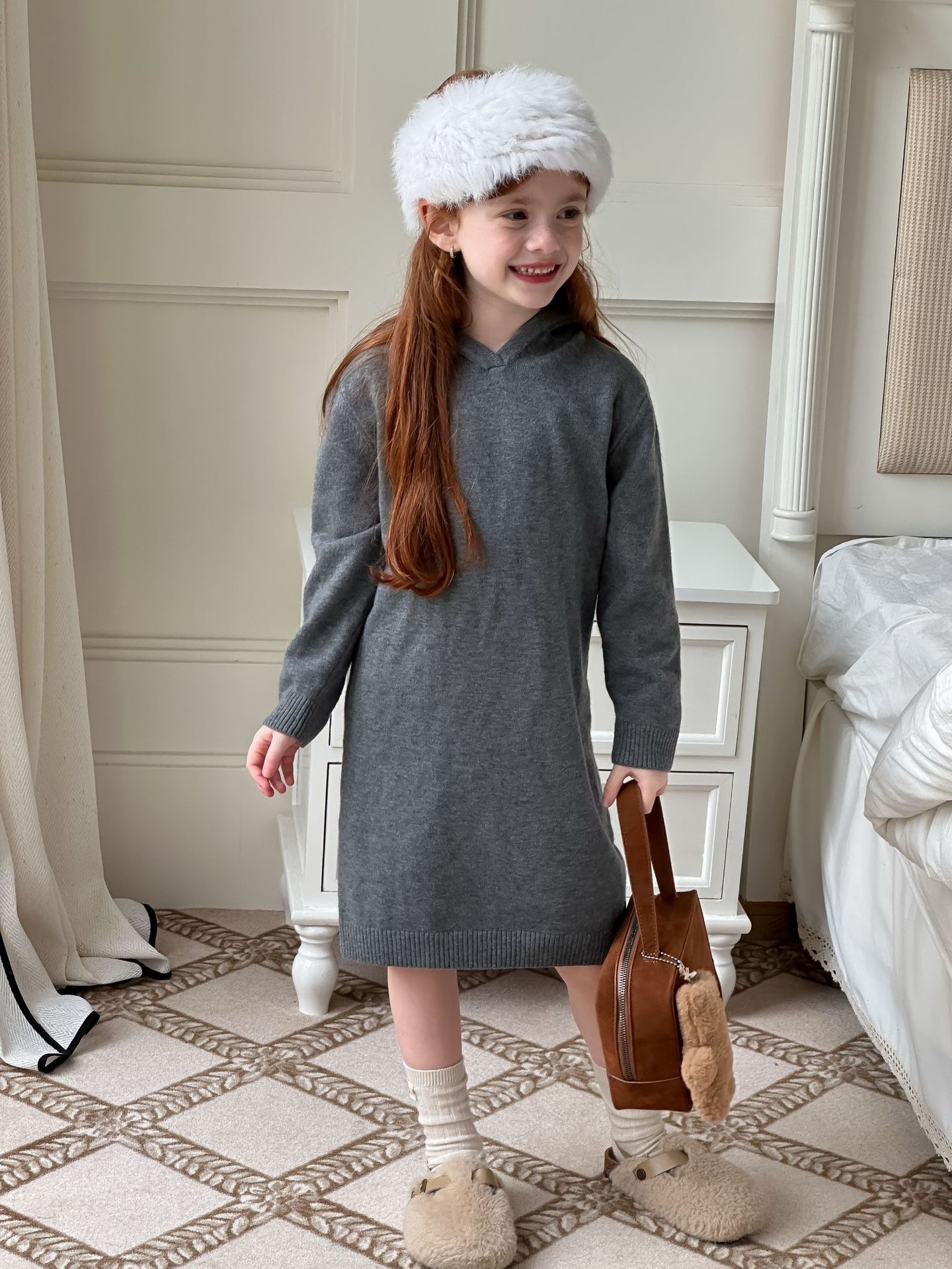 灰色連帽針織洋裝