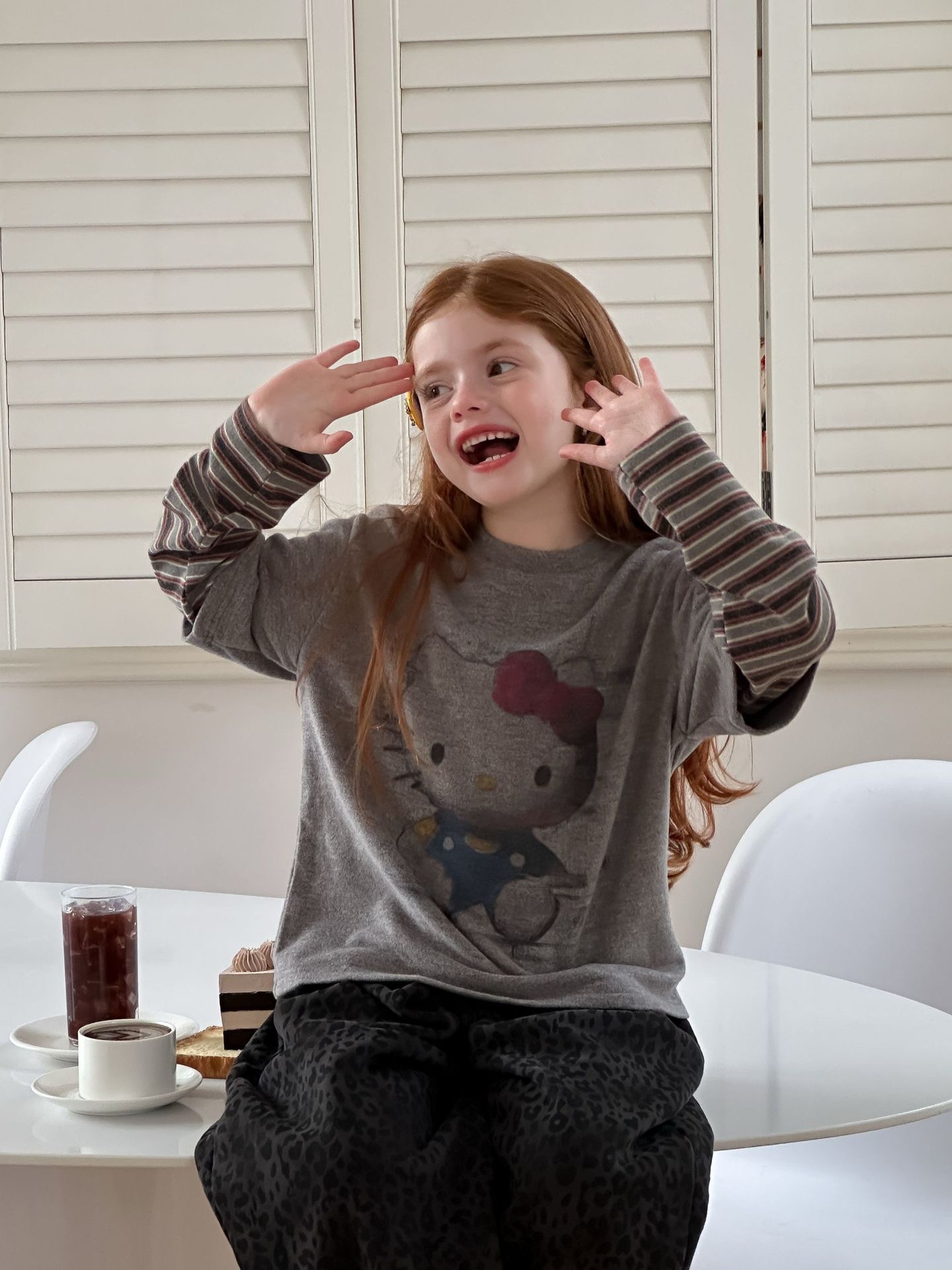 貓貓條紋假兩件上衣