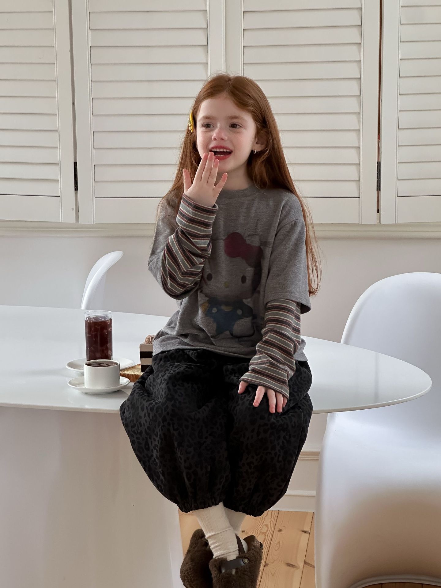 貓貓條紋假兩件上衣