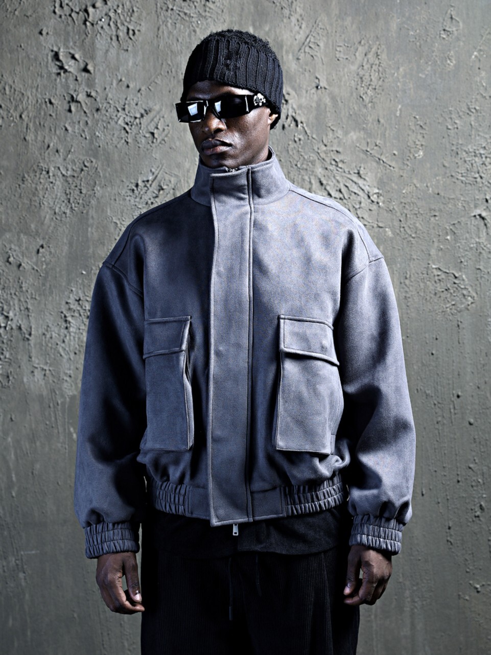 絨面革高領夾克外套