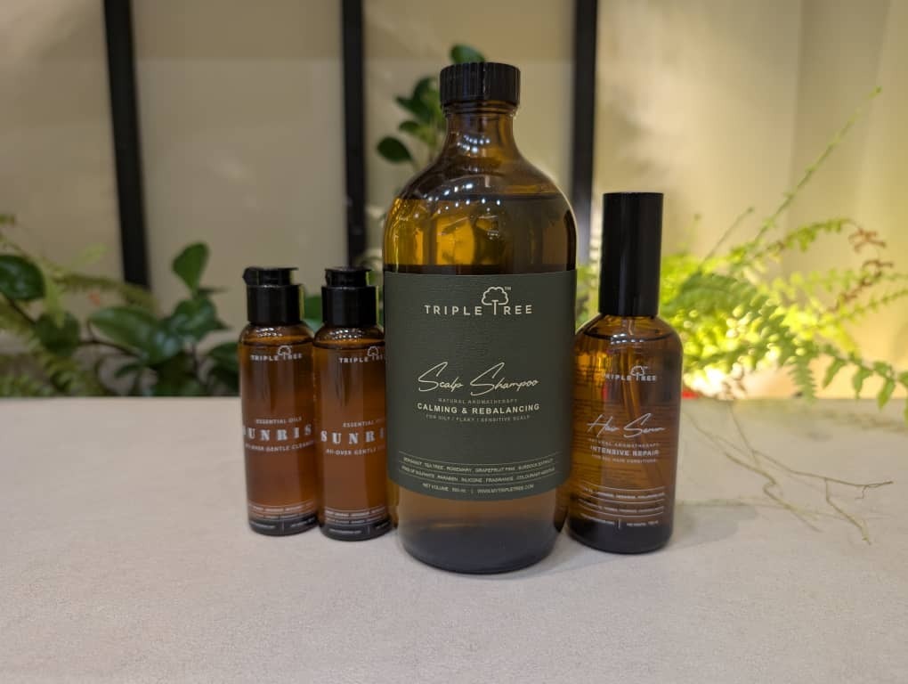 (4697)【Set B 】 TRIPLE TREE SET B :  油水平衡抗屑洗髮液 500ML+ 升級版護髮精華油 100ML + 60ML旅行裝 x 2（款式隨機）