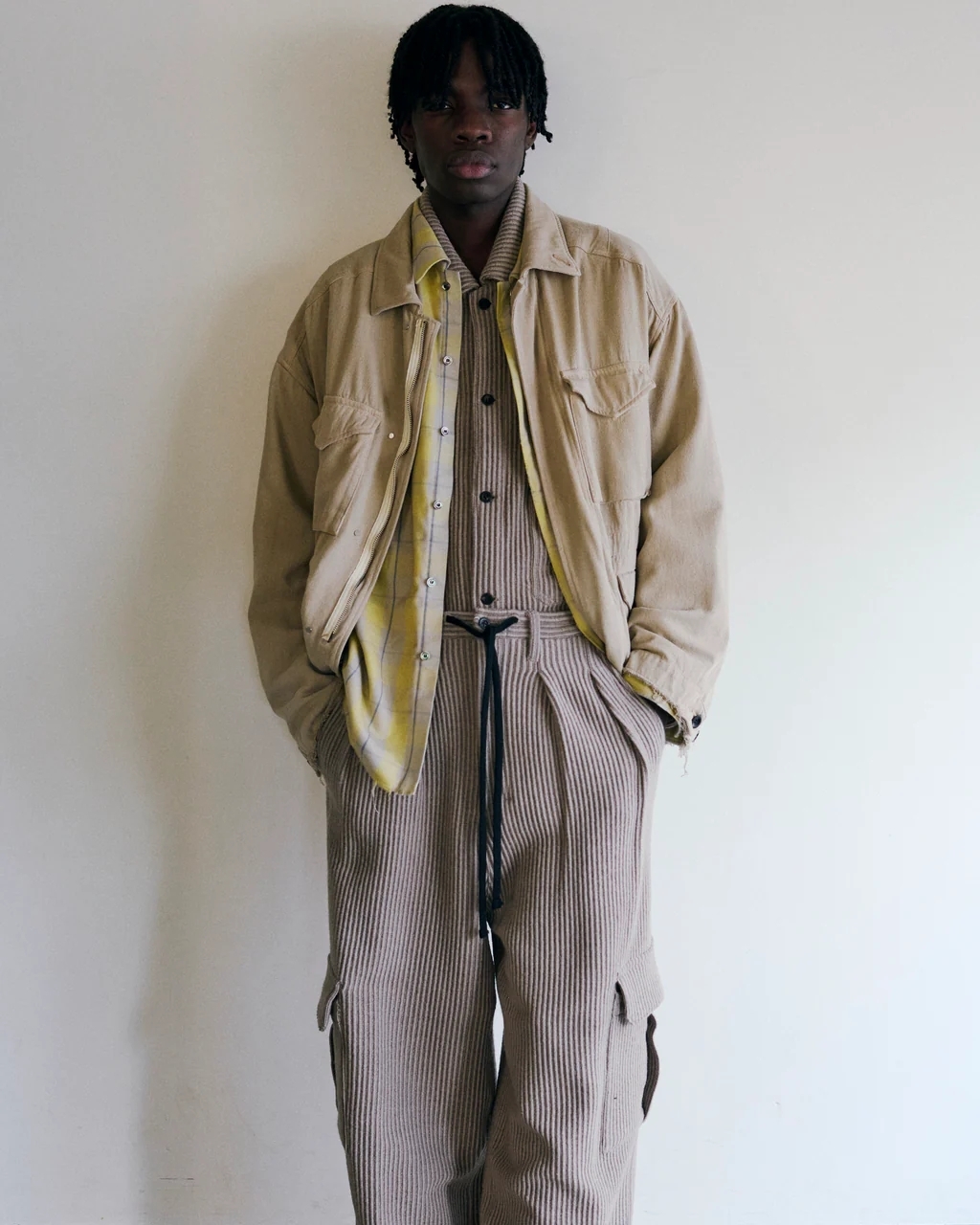 ANCELLM - WOOL CORDUROY WORK SHIRT JACKET / SAND