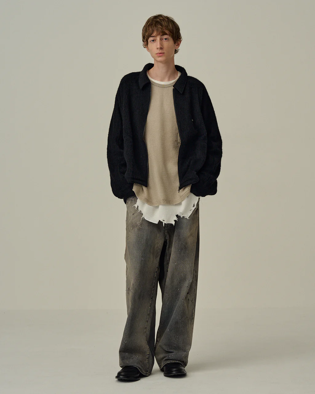 HABIT SELECT - ANCELLM - SHAGGY ZIP UP SHIRT / 2COLORS