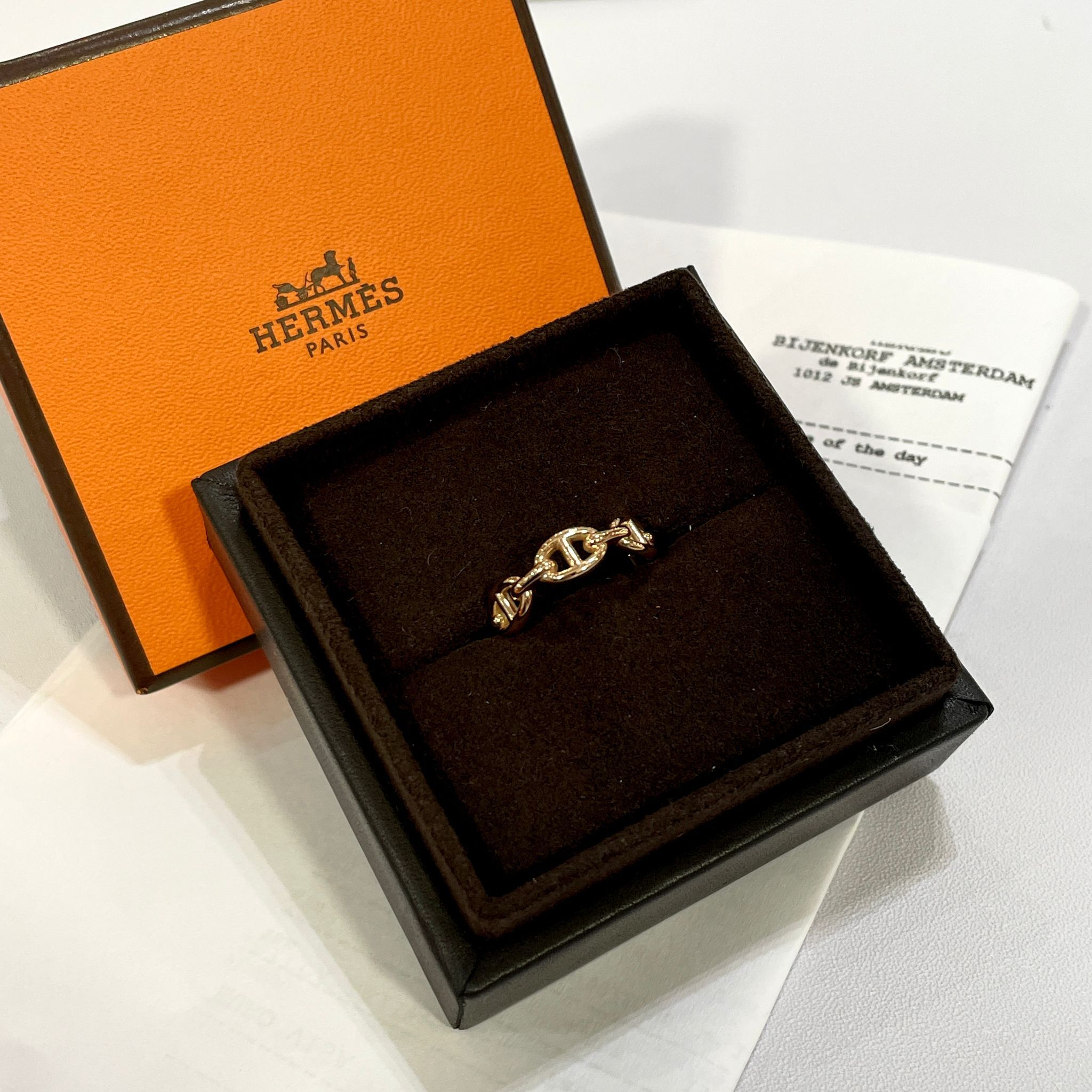 全新HERMES豬鼻戒指 H110025B 54碼 18K玫瑰金 Chaine D'ancre Enchainee Ring #BRAND NEW #香榭站正品