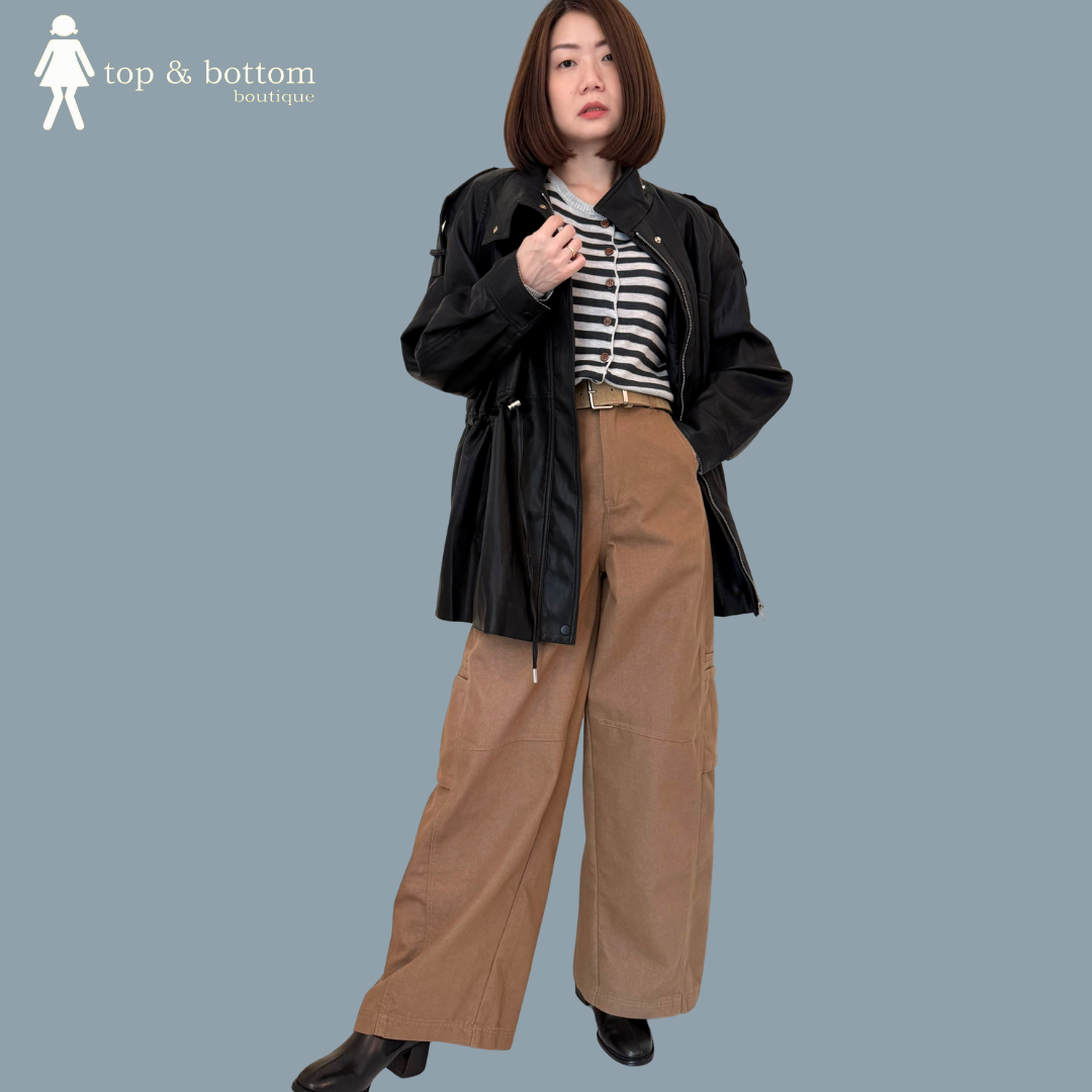 PU LEATHER TIE STRING WAISTED LONG JACKET