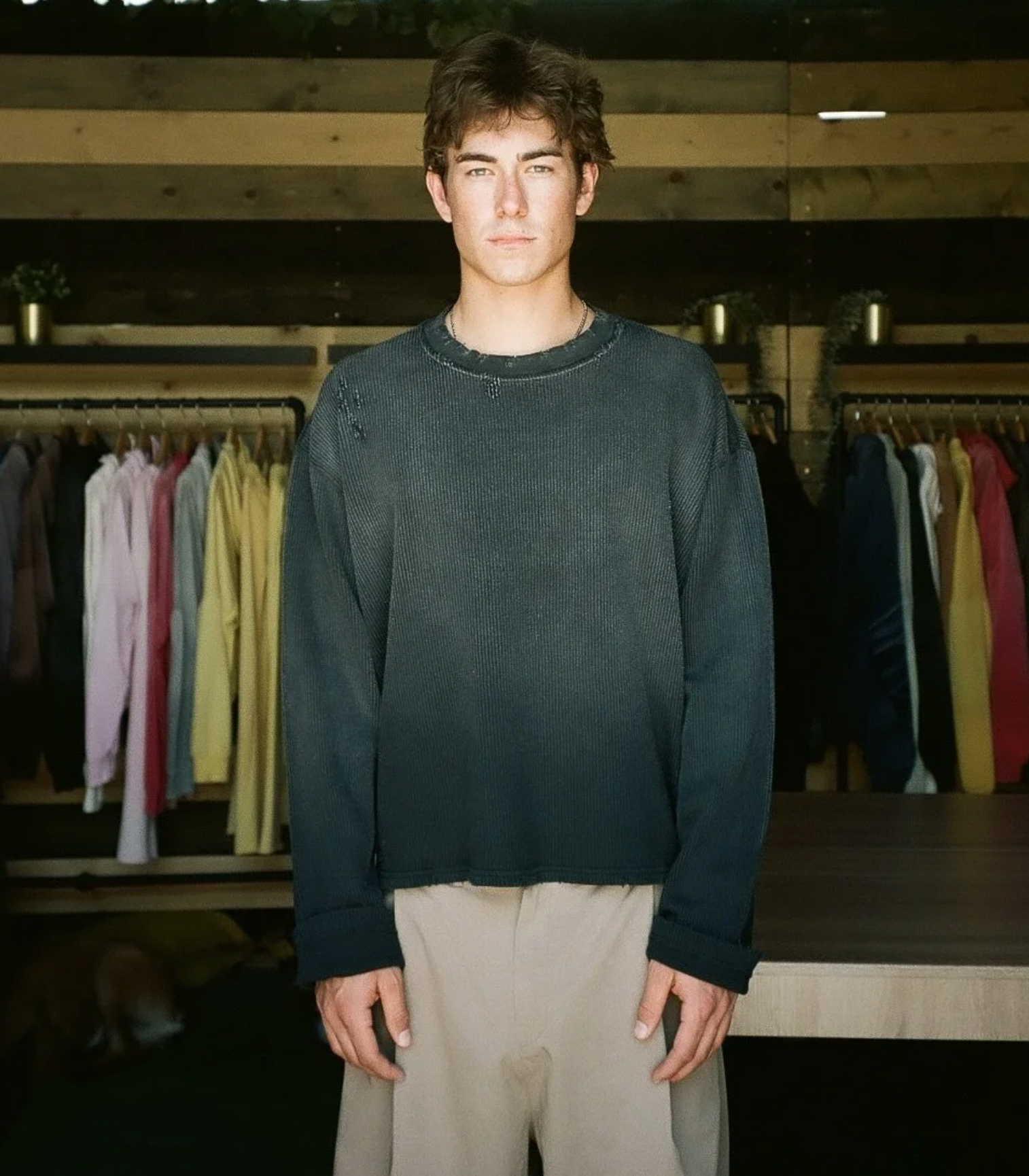 [Instock] MOOJIMOOJI OVERSIZED CROP WAFFLE KNIT | AGED BLACK