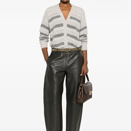 1TS1008-024 TWINSET Horizontal Striped Cardigan Grey #252TT3070 (C-BO-E)