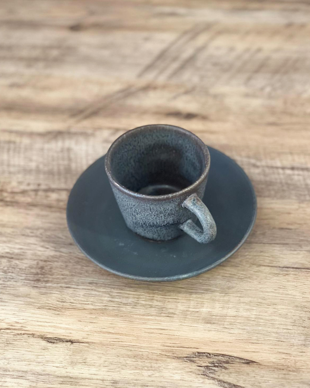 手工陶器 小巧咖啡杯碟套裝 黑窯變｜信樂燒