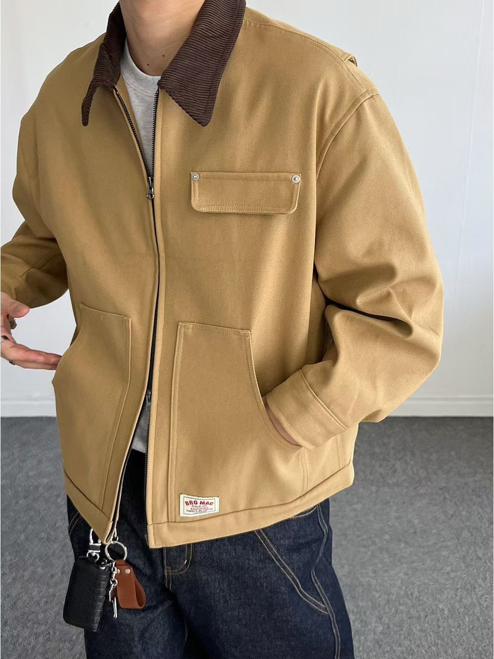 拼色反領拉鍊外套 ANSWER-010JK