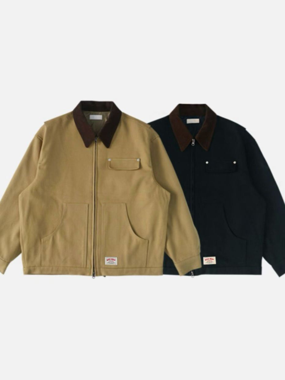 拼色反領拉鍊外套 ANSWER-010JK