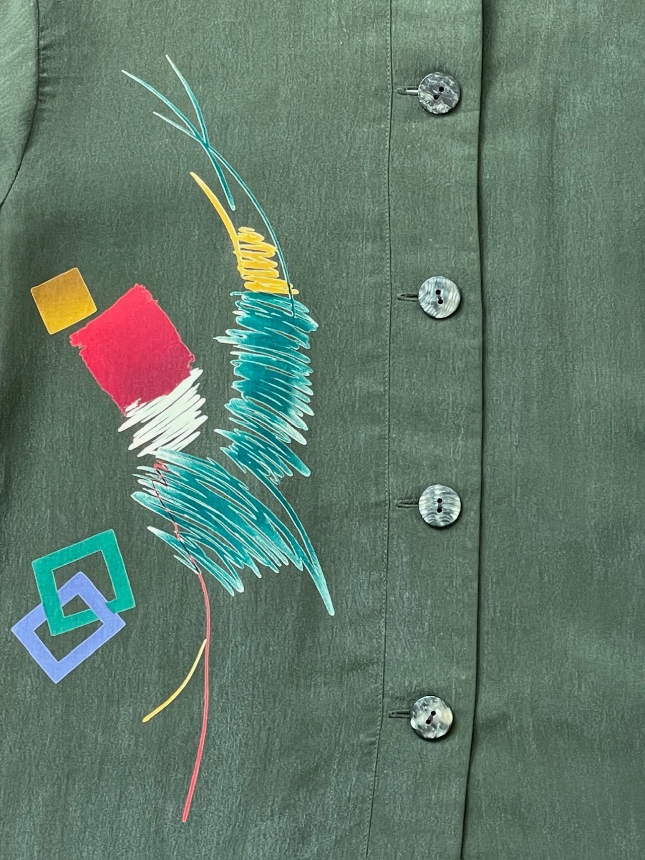 軍綠色幾何筆觸古著上衣