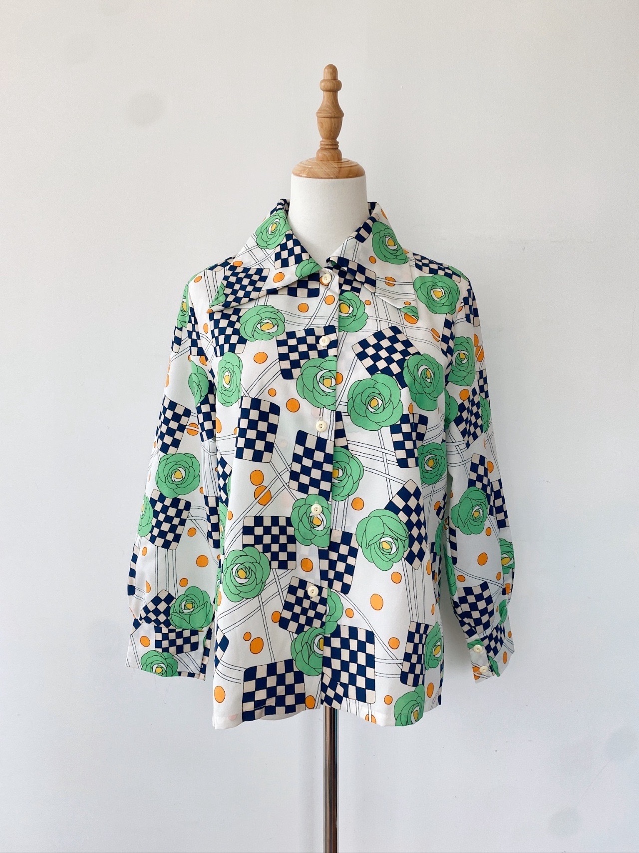 綠玫瑰飄舞古著上衣