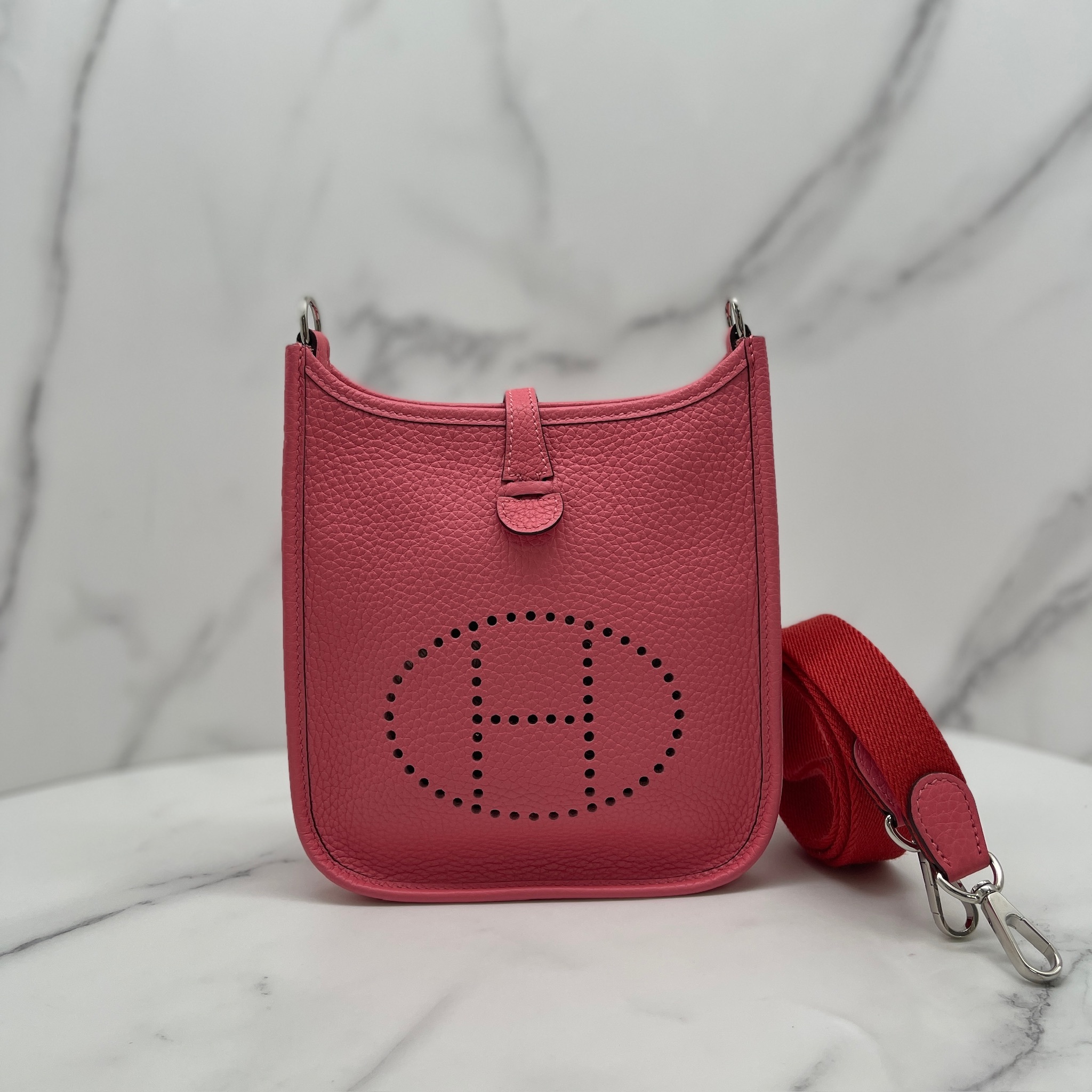 Hermes Mini Evelyne（Rose azalée/Rouge pivoine）