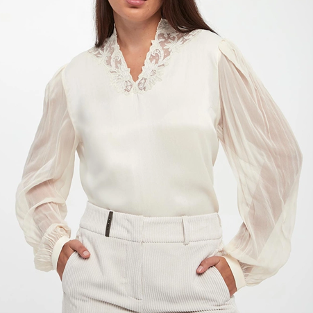 1TS1008-032 TWINSET Viscose Crepe Blouse Ecru #252TT2243 (C-K11-E)