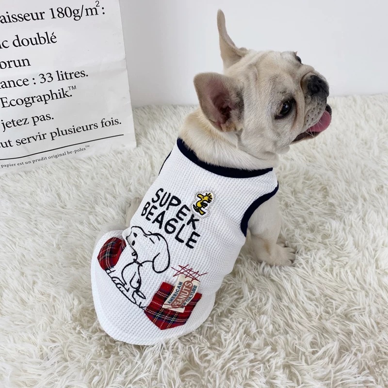 宠物猫狗 SNOOPY 衣服背心 红格子口袋