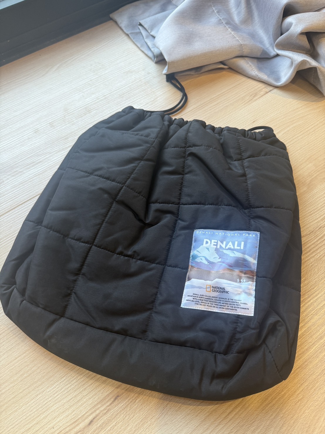 National Geographic 國家地理 黑色 格紋束口袋 尼龍旅行收納袋