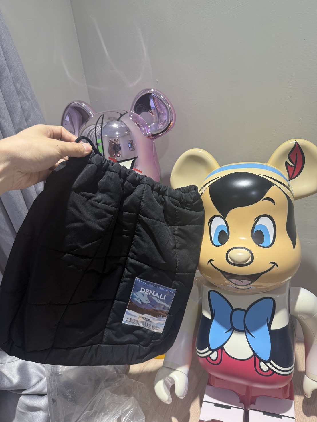 National Geographic 國家地理 黑色 格紋束口袋 尼龍旅行收納袋