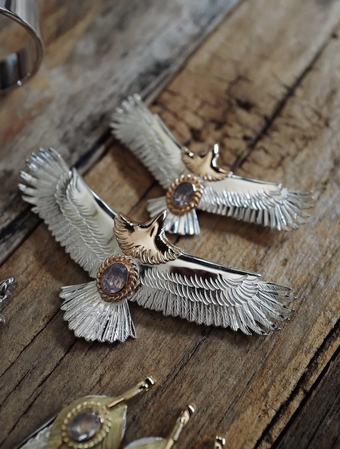 玫瑰金頭玫瑰金繩薰衣草水晶鷹*