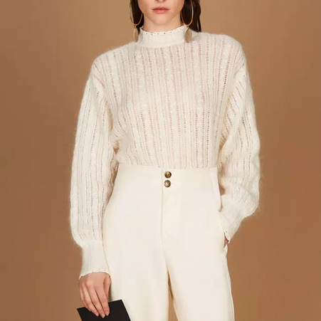 1TS1008-034 TWINSET Wool And Mohair Blend Jumper White Snow #252TS3051 (C-BO-E)