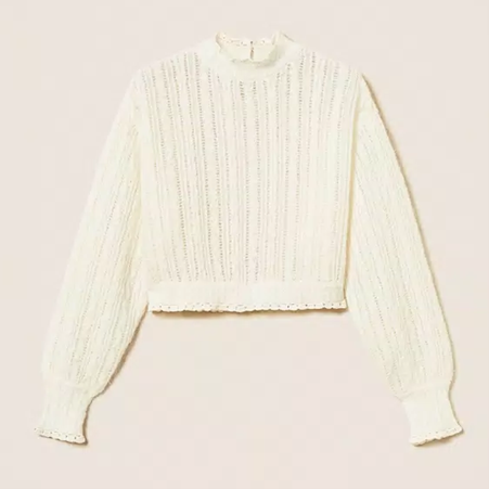 1TS1008-034 TWINSET Wool And Mohair Blend Jumper White Snow #252TS3051 (C-BO-E)