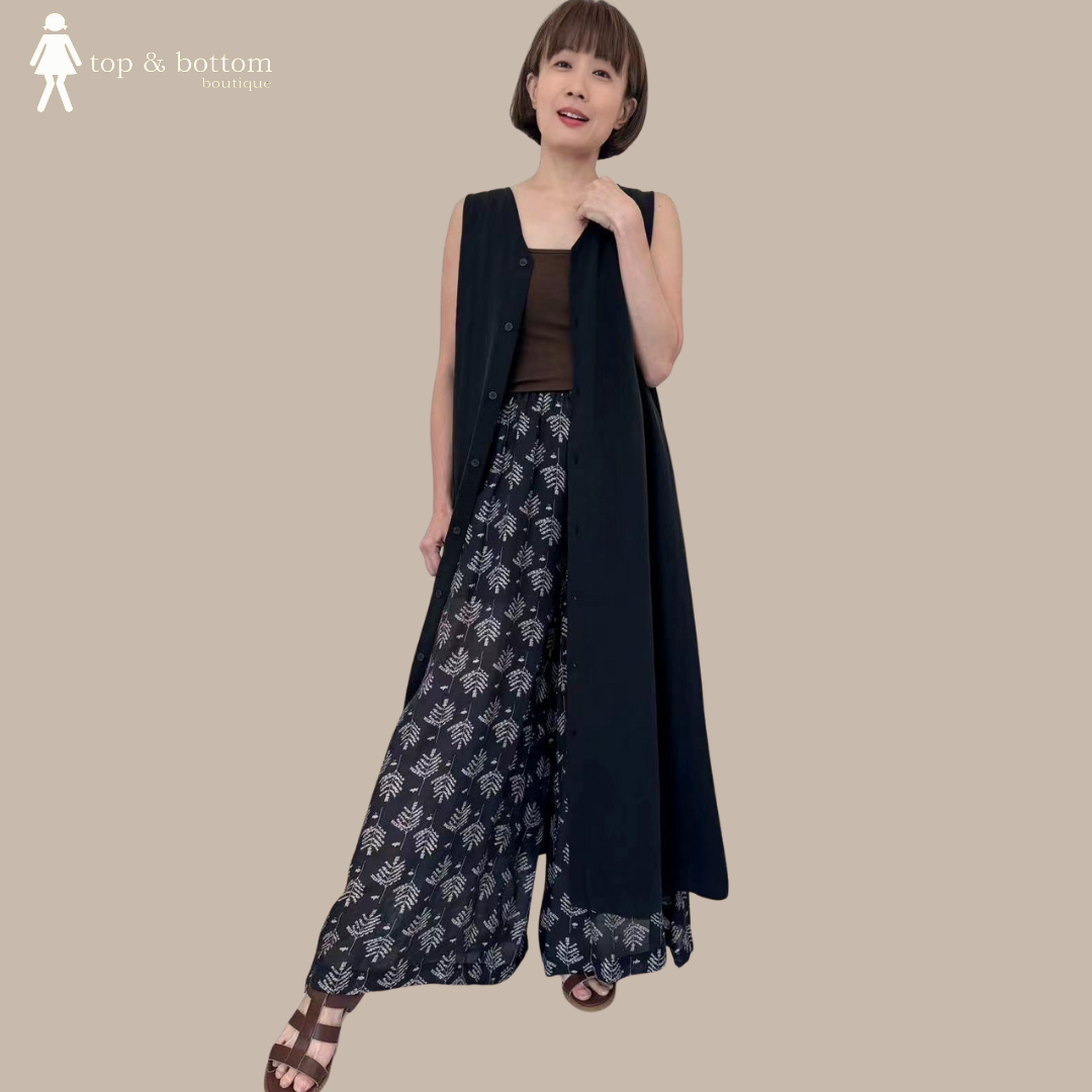 ELASTIC WAISTED SHEER PRINTED LONG PANT