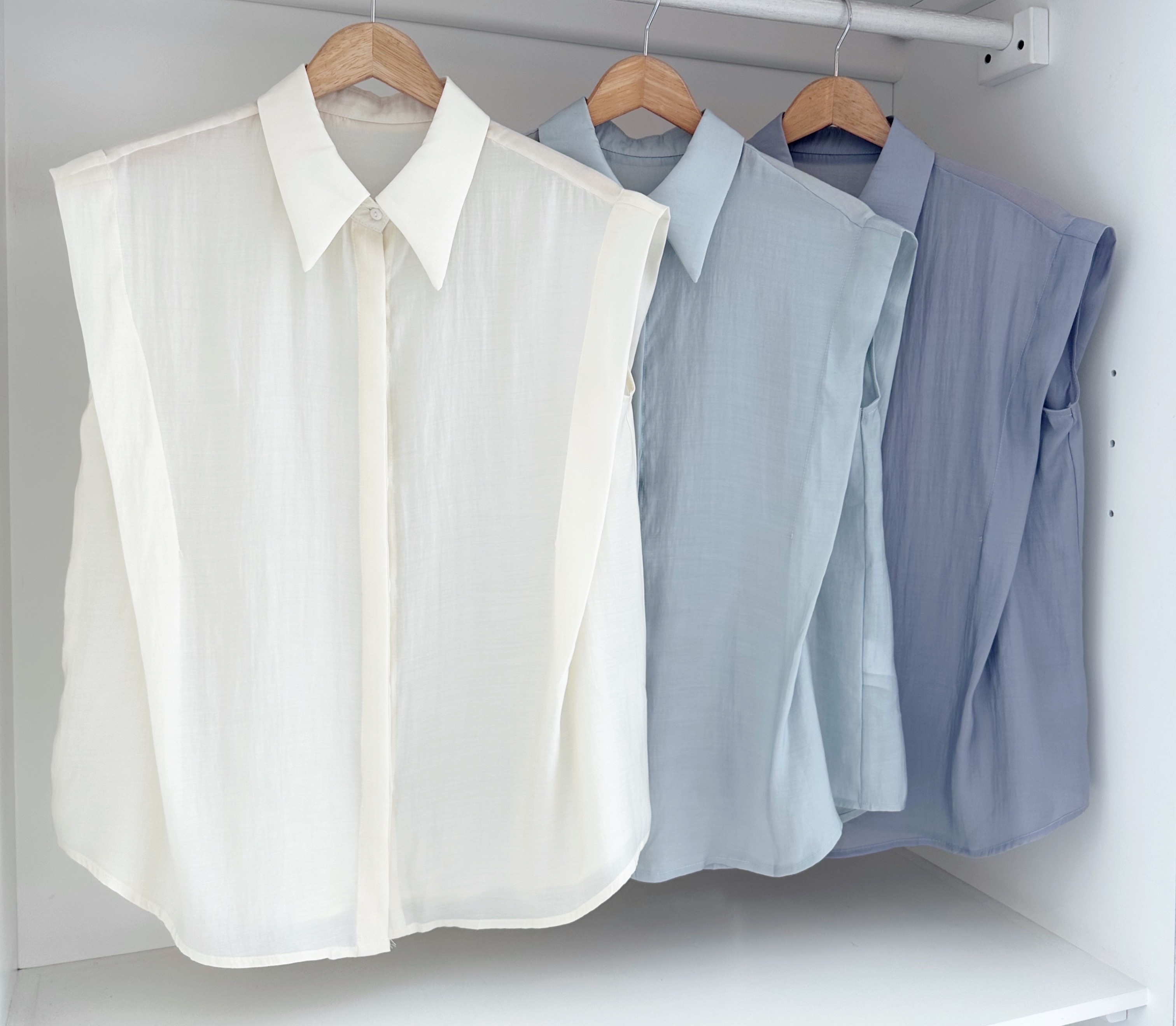 V SLEEVE SILKY COLLARED SHIRT