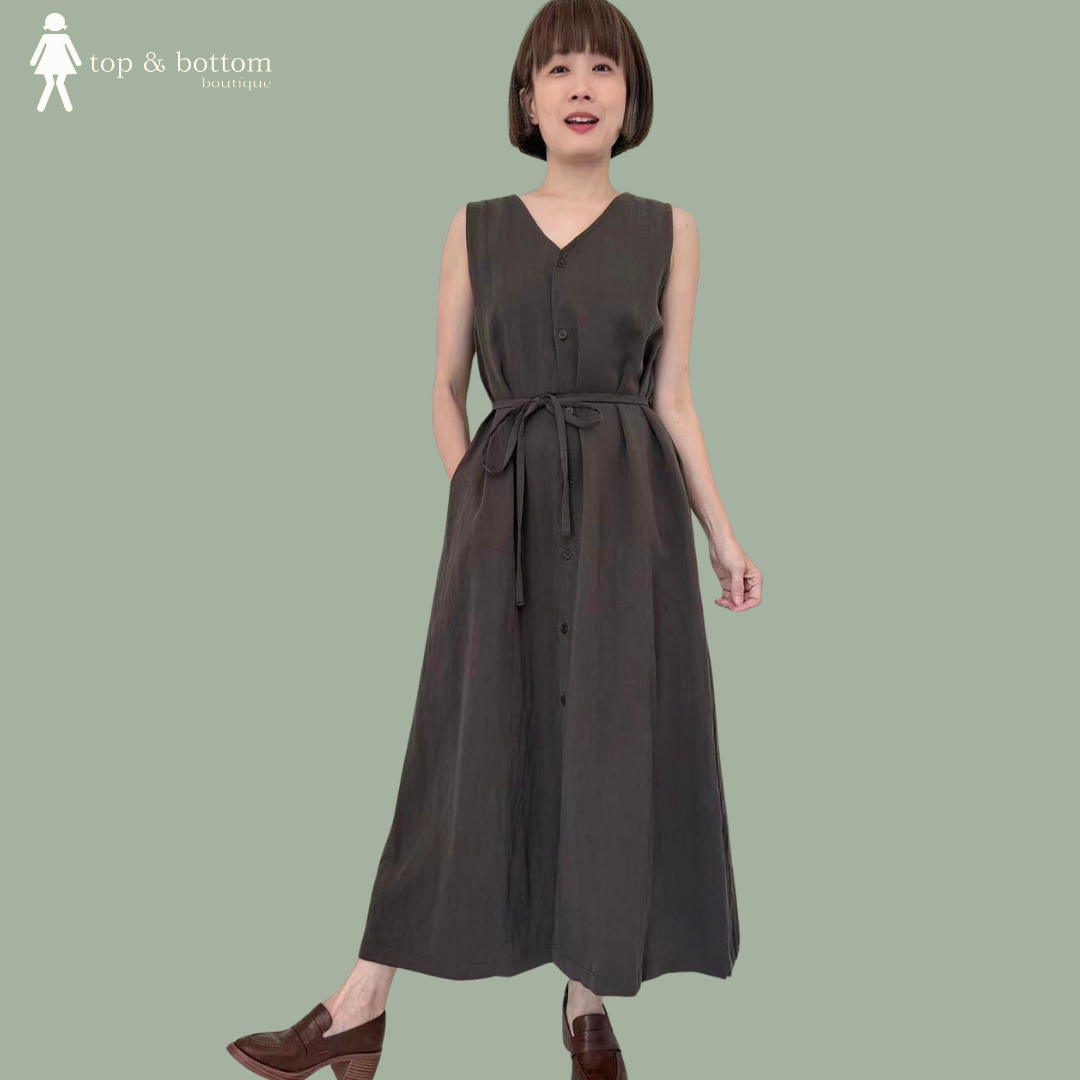 SLEEVELESS BUTTON DOWN LONG DRESS