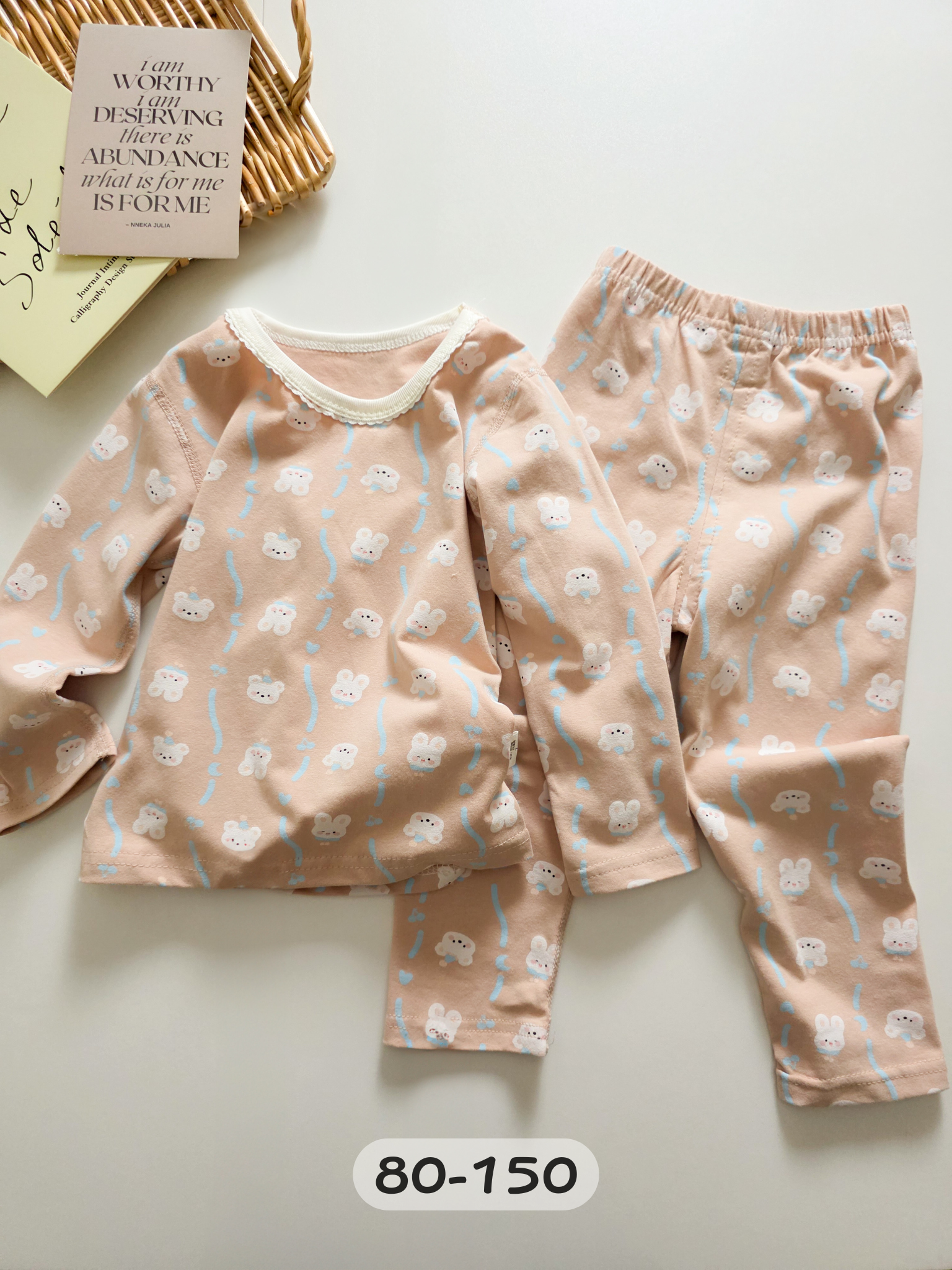 粉粉藍心兔 長袖居家套裝/睡衣