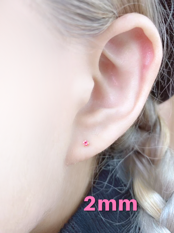 抗敏鋼 桃紅單鑽鎖珠式耳環(單支價)