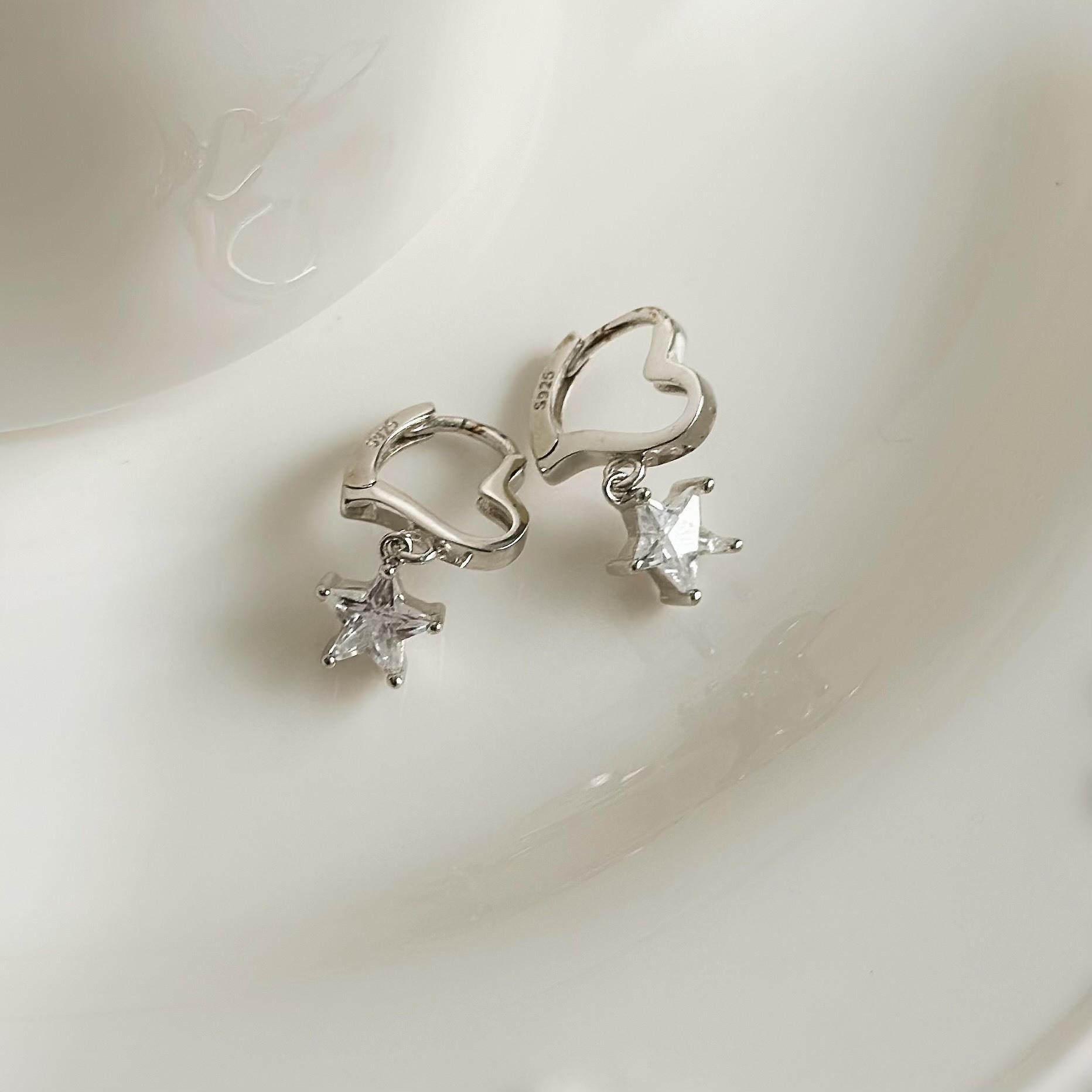 【輕奢】愛心星星鑽純銀易扣