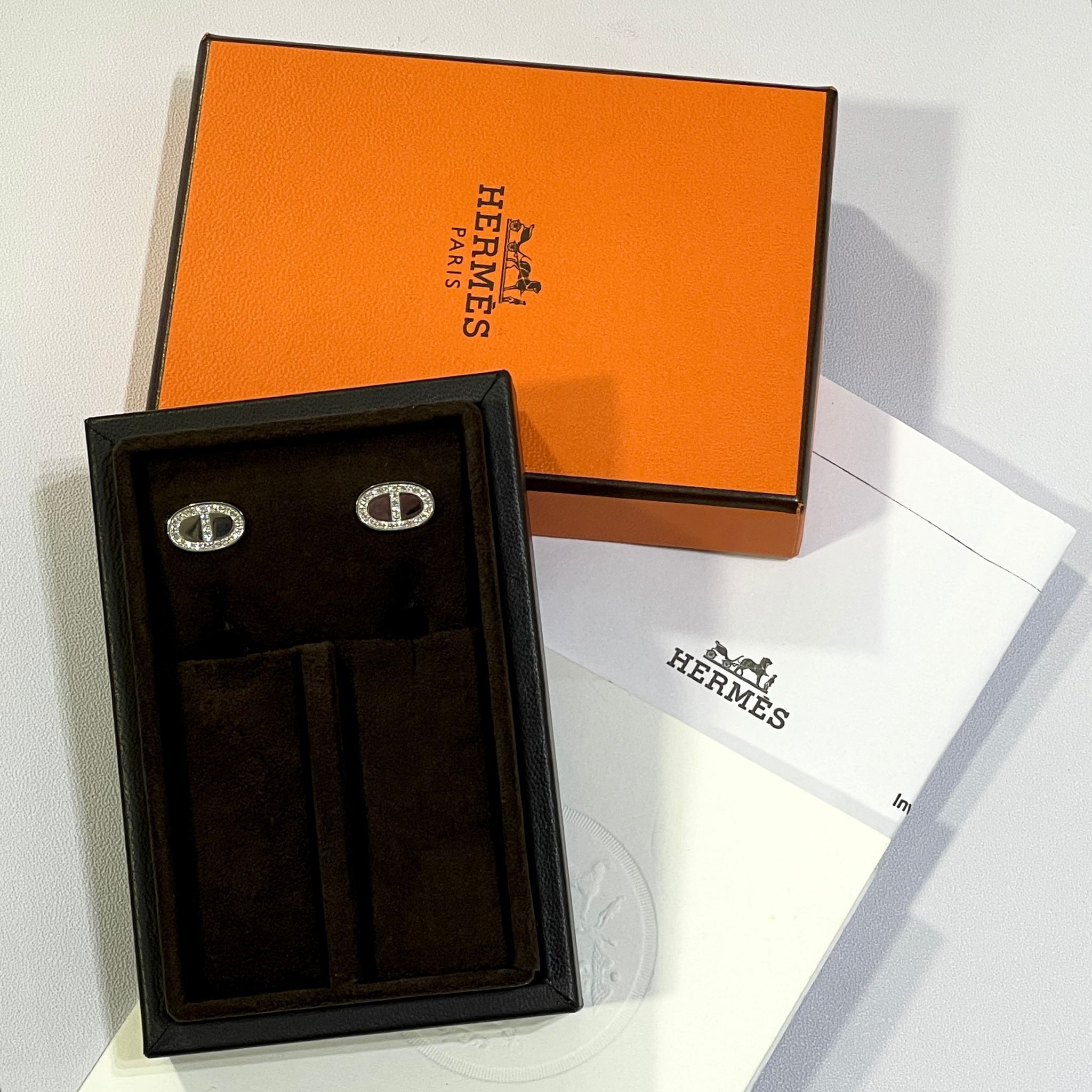 全新HERMES豬鼻耳環 H123509B 白金鑽石 CHAINE DANCRE CONTOUR EARRINGS #BRAND NEW #香榭站正品