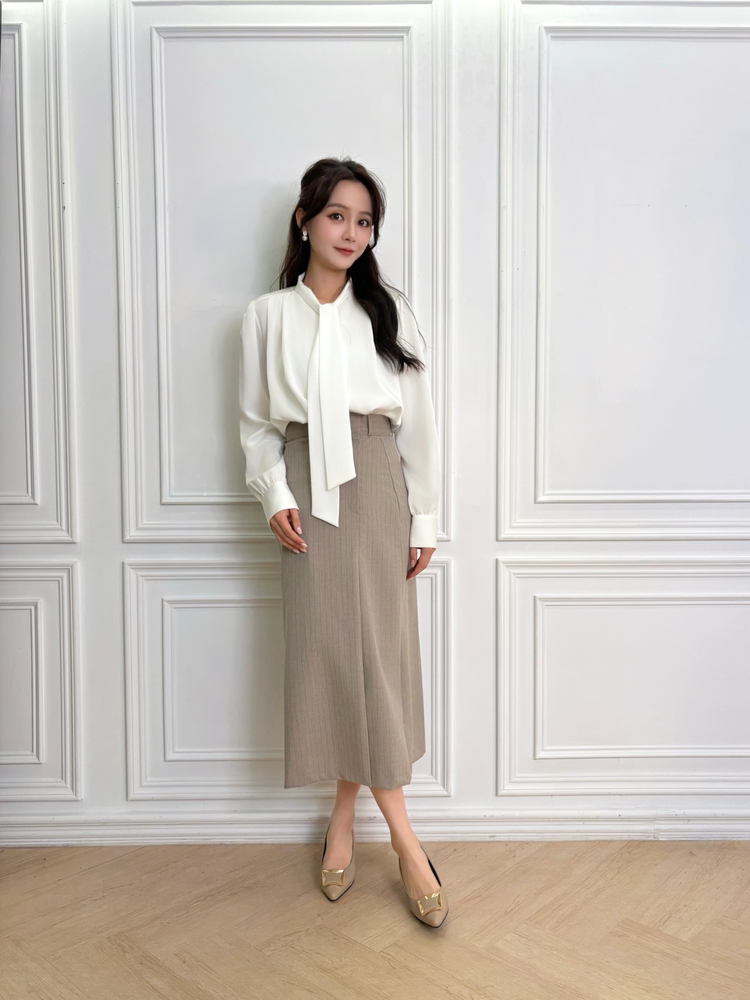 優雅直線條西裝裙