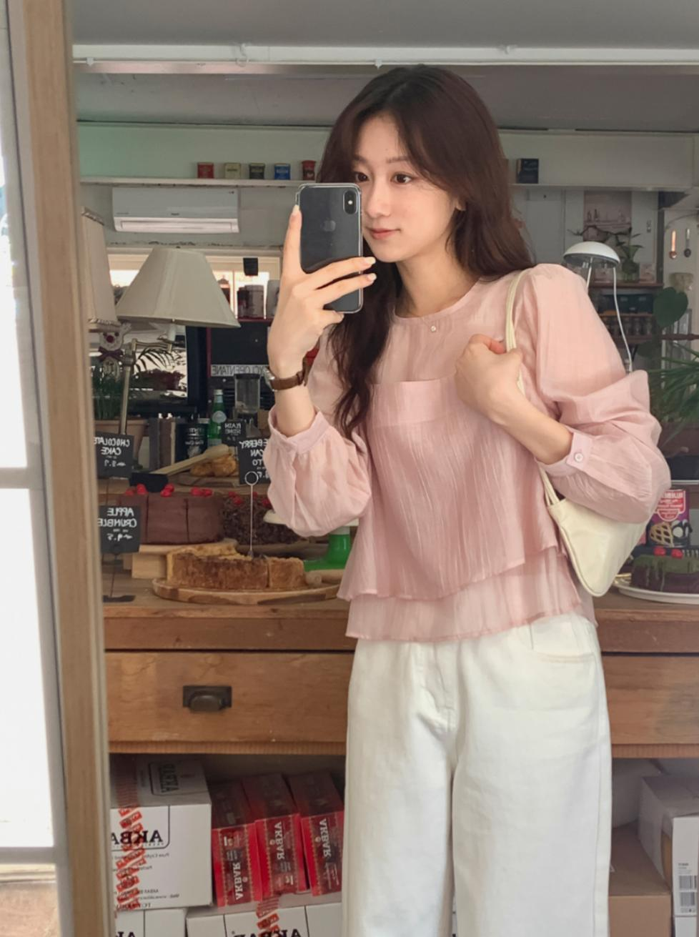 透視長袖吊帶套裝(粉紅色)