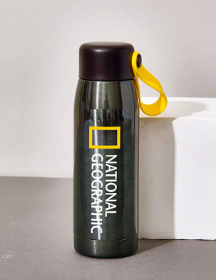 韓版 NATIONAL GEOGRAPHIC 不鏽鋼隨行保溫杯 300ml 黑色｜時尚輕巧設計｜適用兒童&成人｜隨身手提款