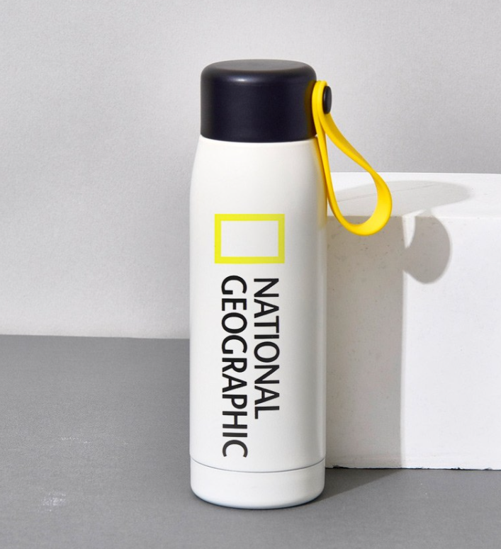 韓版 NATIONAL GEOGRAPHIC 不鏽鋼隨行保溫杯 300ml 白色｜時尚輕巧設計｜適用兒童&成人｜隨身手提款