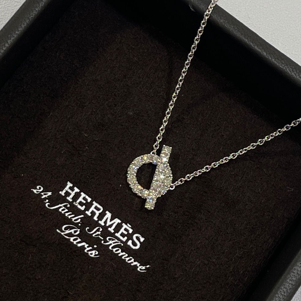 全新HERMES小Q項鍊 H219310B 18K/750白金鑽石(17D0.46ct)Finesse Pendant NECKLACE #BRAND NEW #香榭站正品