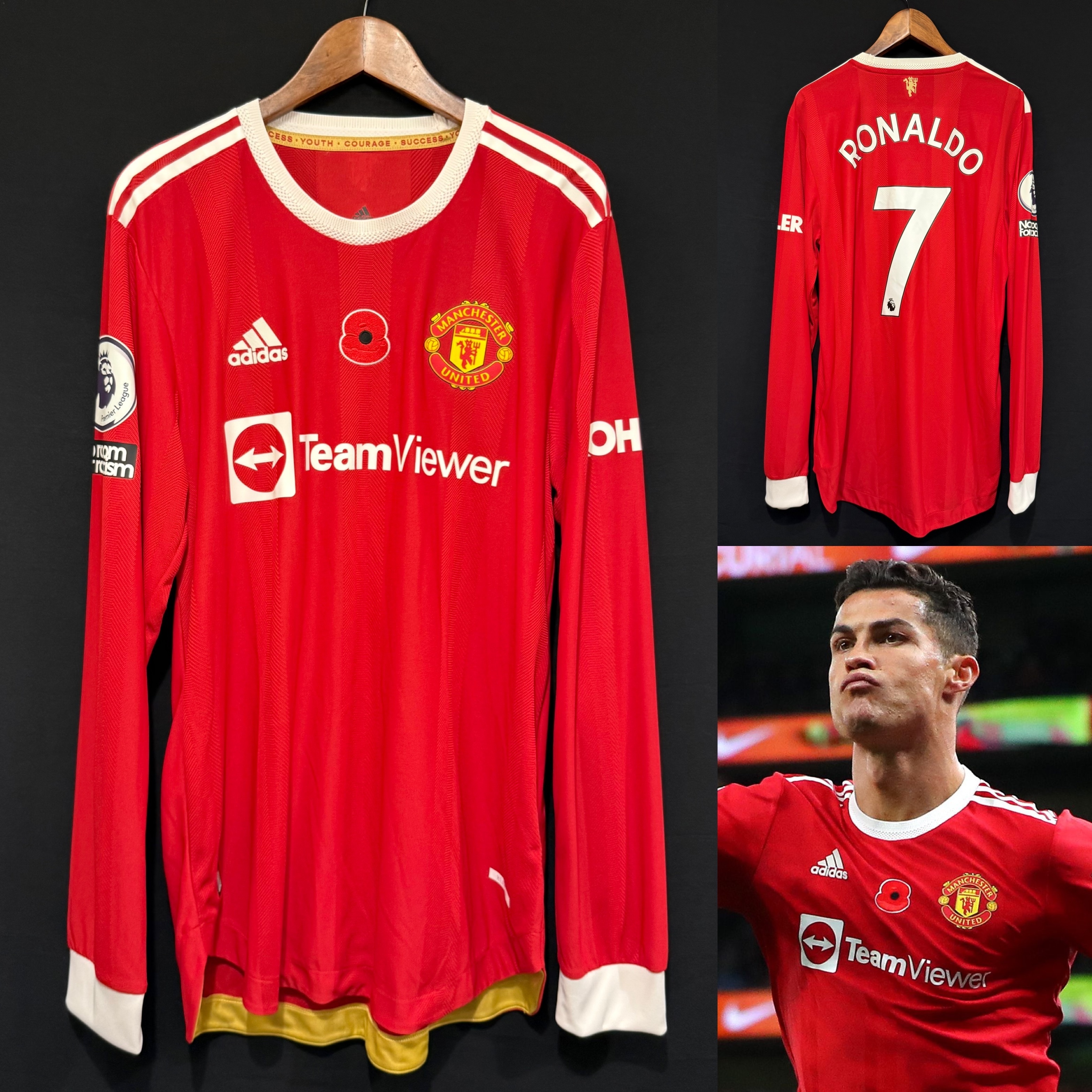 Manchester United 2021-2022 Poppy Adidas L/S Home Authentic Player Shirt #7  RONALDO