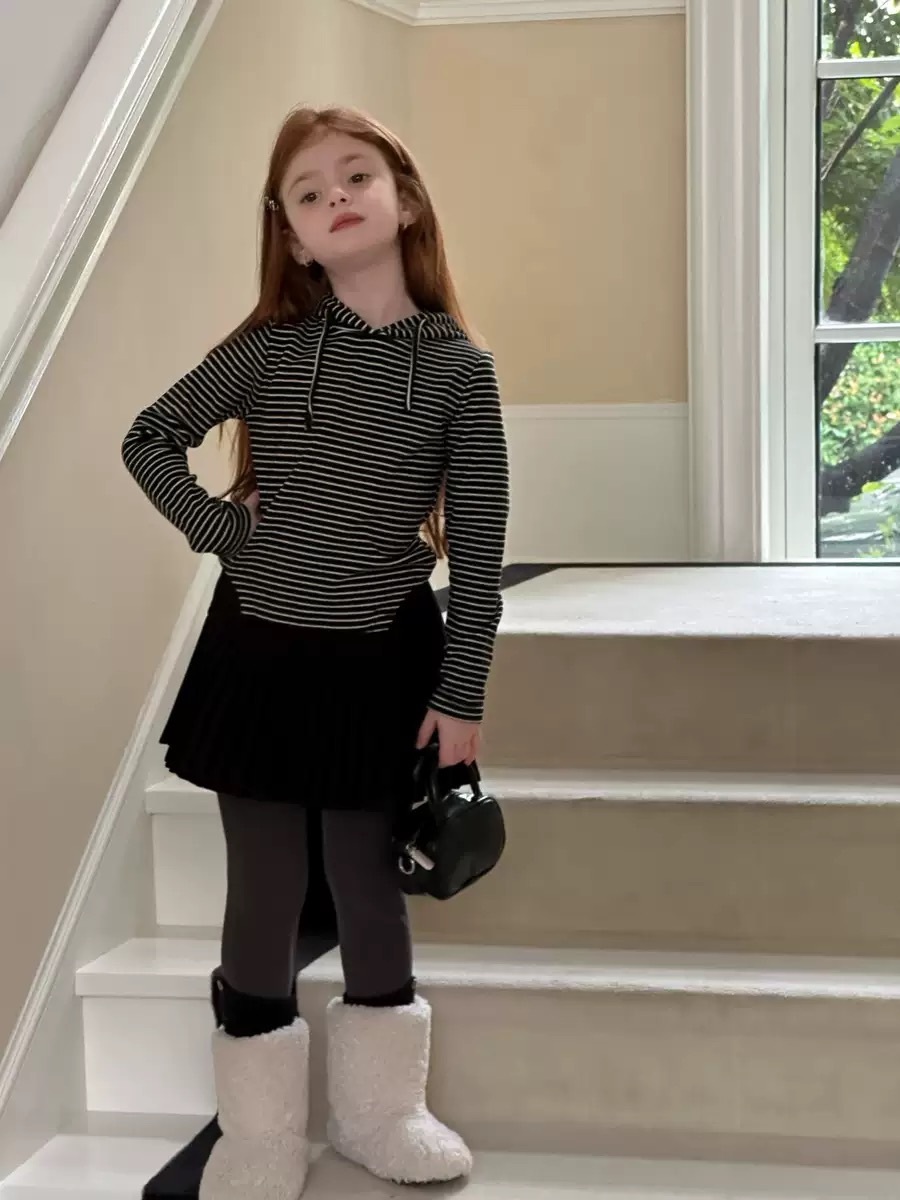 軟糯條紋連帽上衣