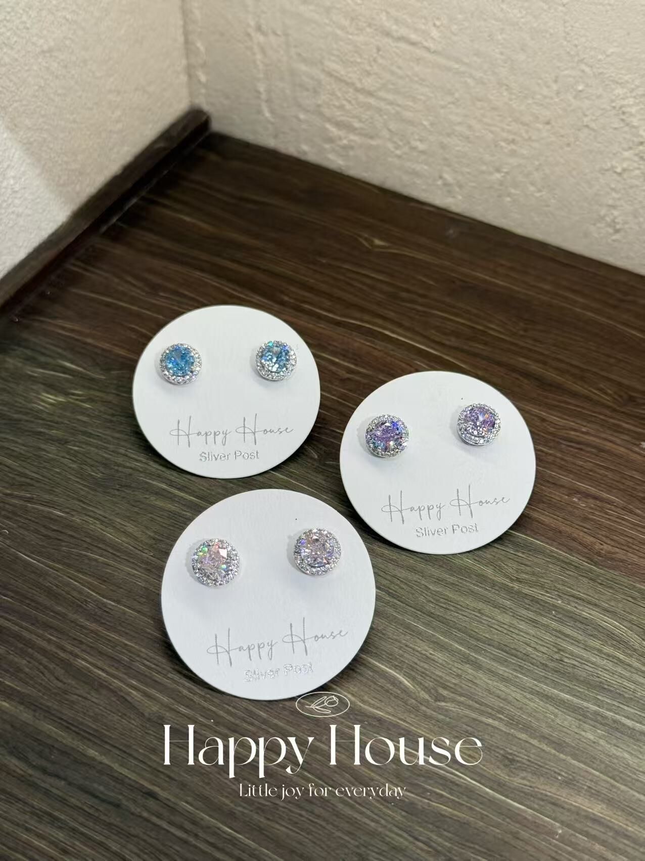 三色冰花石耳環