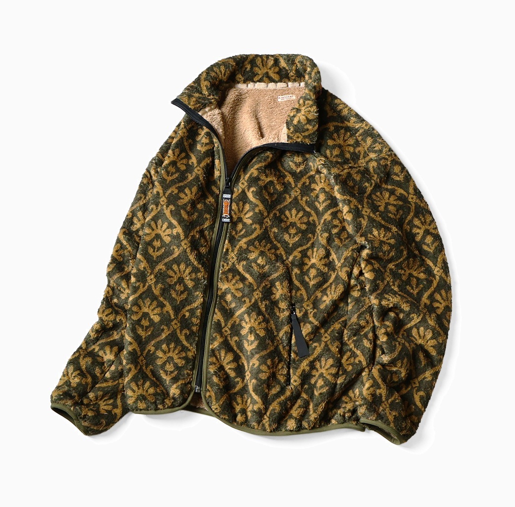 10/4 RELEASE: KAPITAL YOSEMITE ARABESQUE PATTERN FLEECE ZIP BLOUSON - GREEN PRE ORDER ITEM (預訂中)