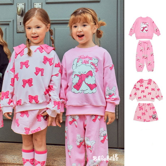 兒童粉色蝴蝶小狗長袖套裝 -2502404