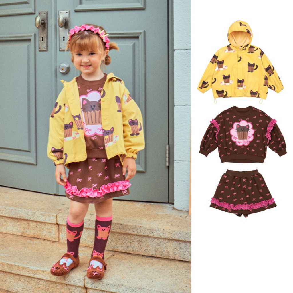 兒童咖啡色蝴蝶結小貓長袖套裝 -2502405