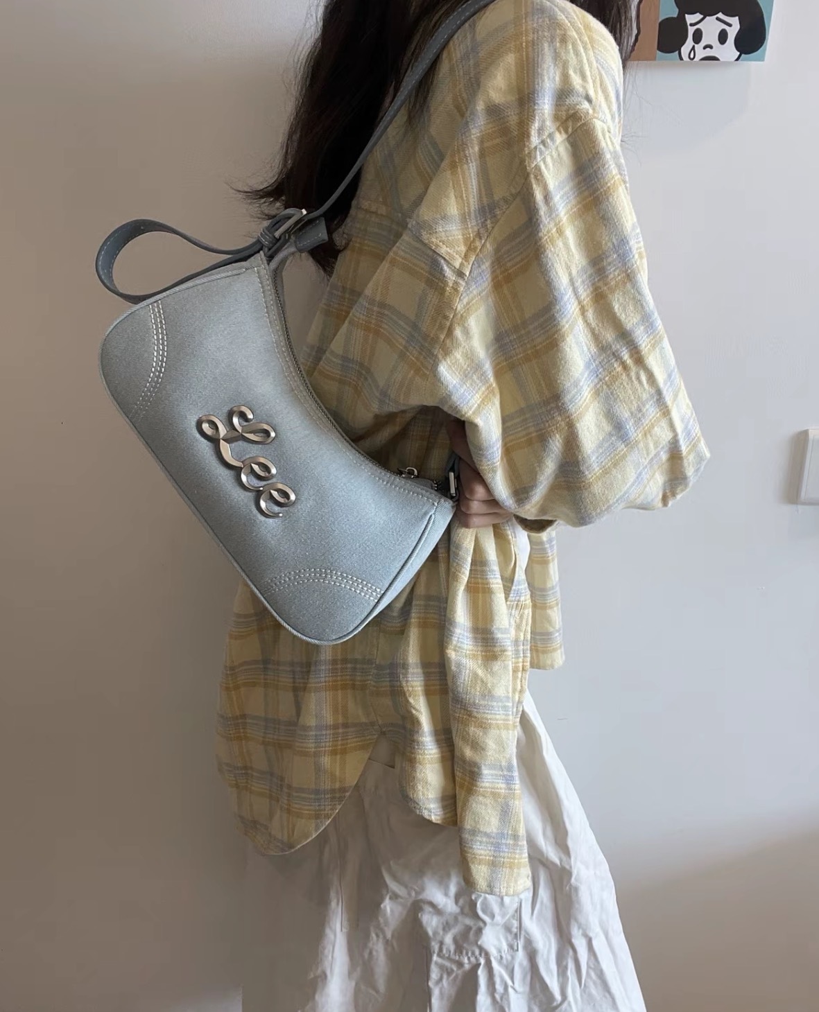 LEE 月牙 腋下包 藍色 銀色