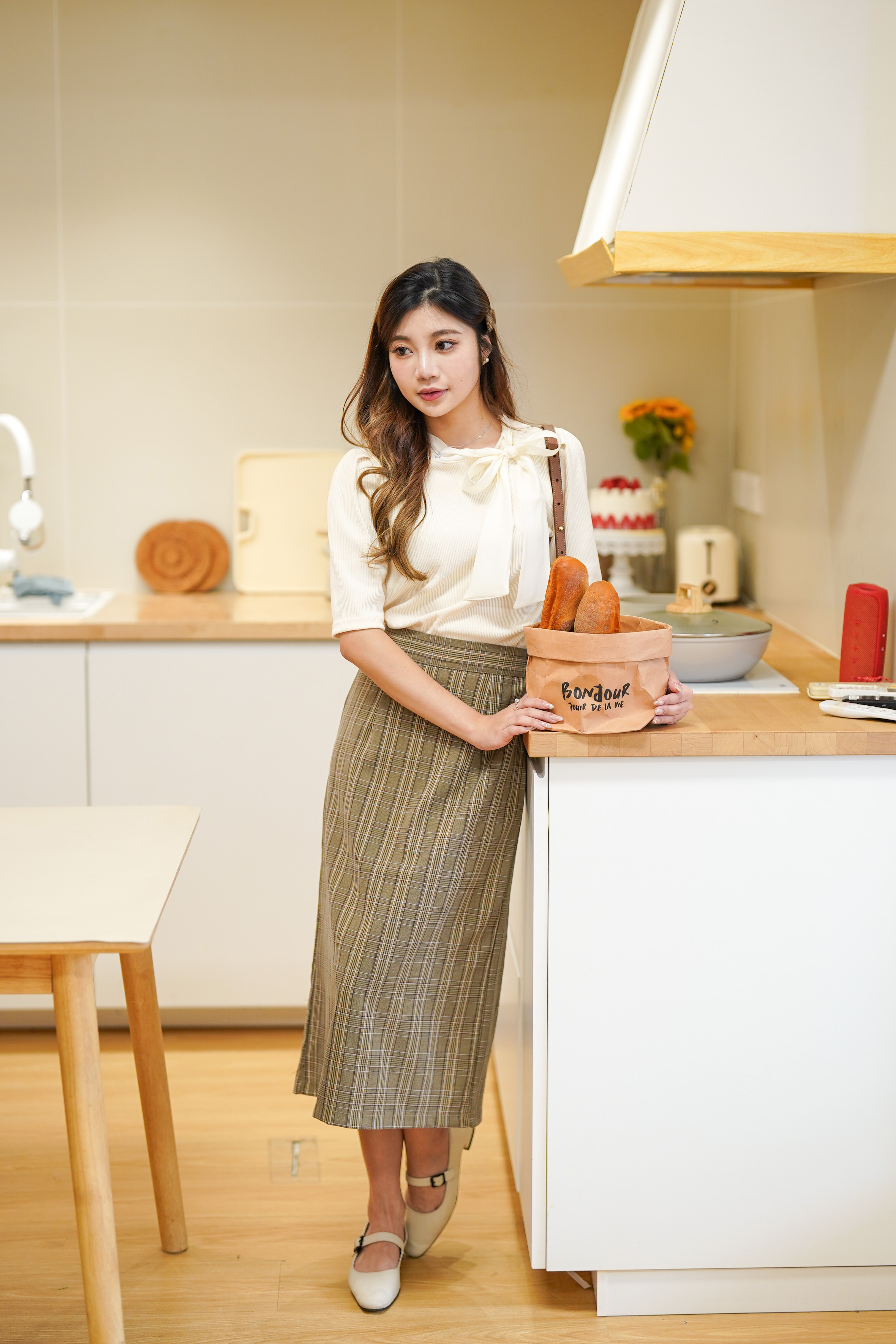 SK580 Bimble Checkered Long Skirt