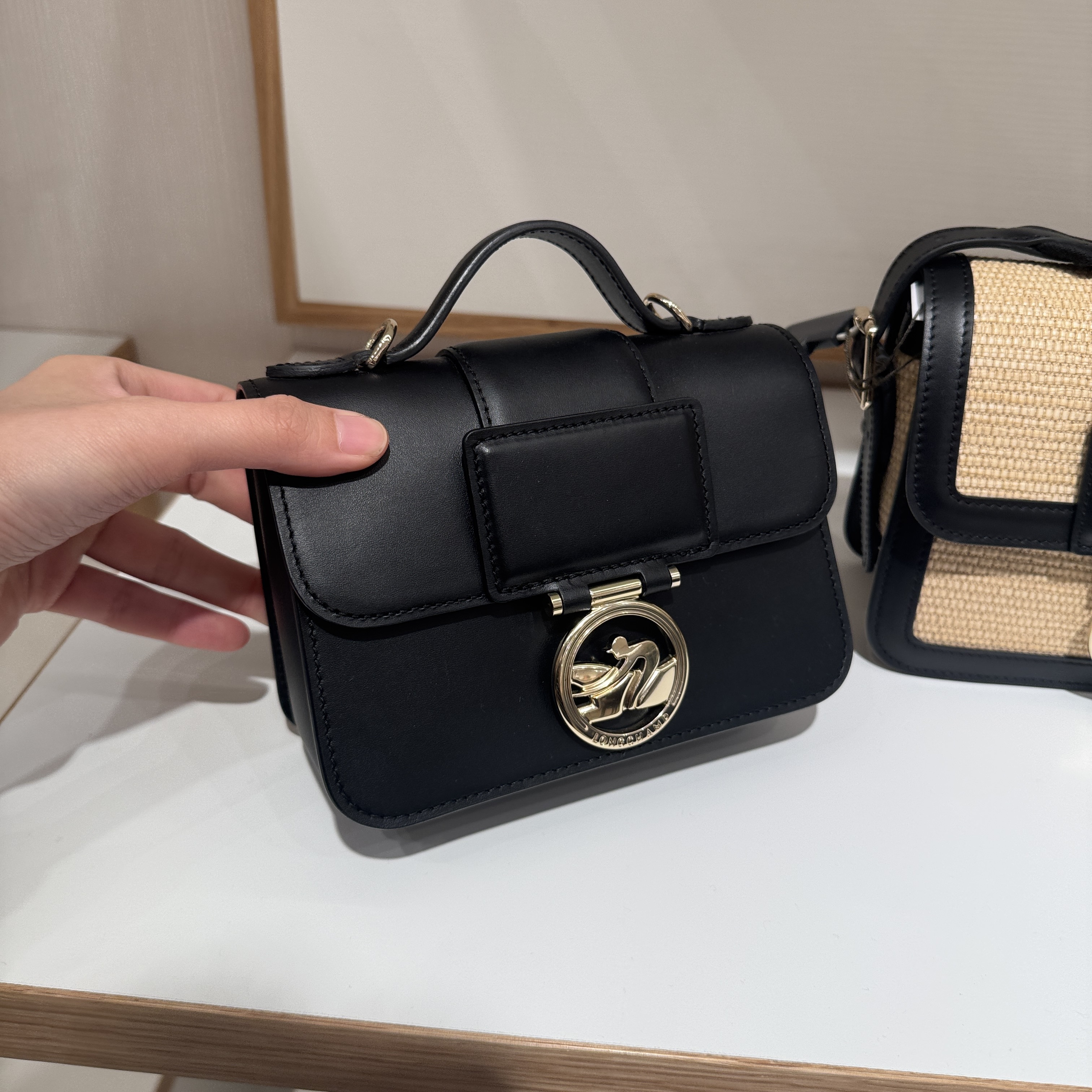 Longchamp Smooth leather top handle bag black 10180