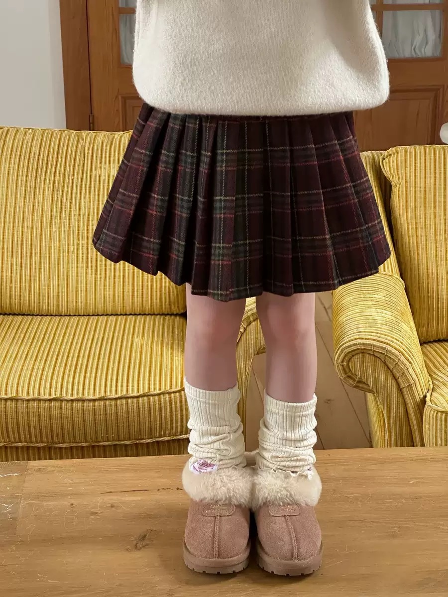 學院格子毛呢百褶裙