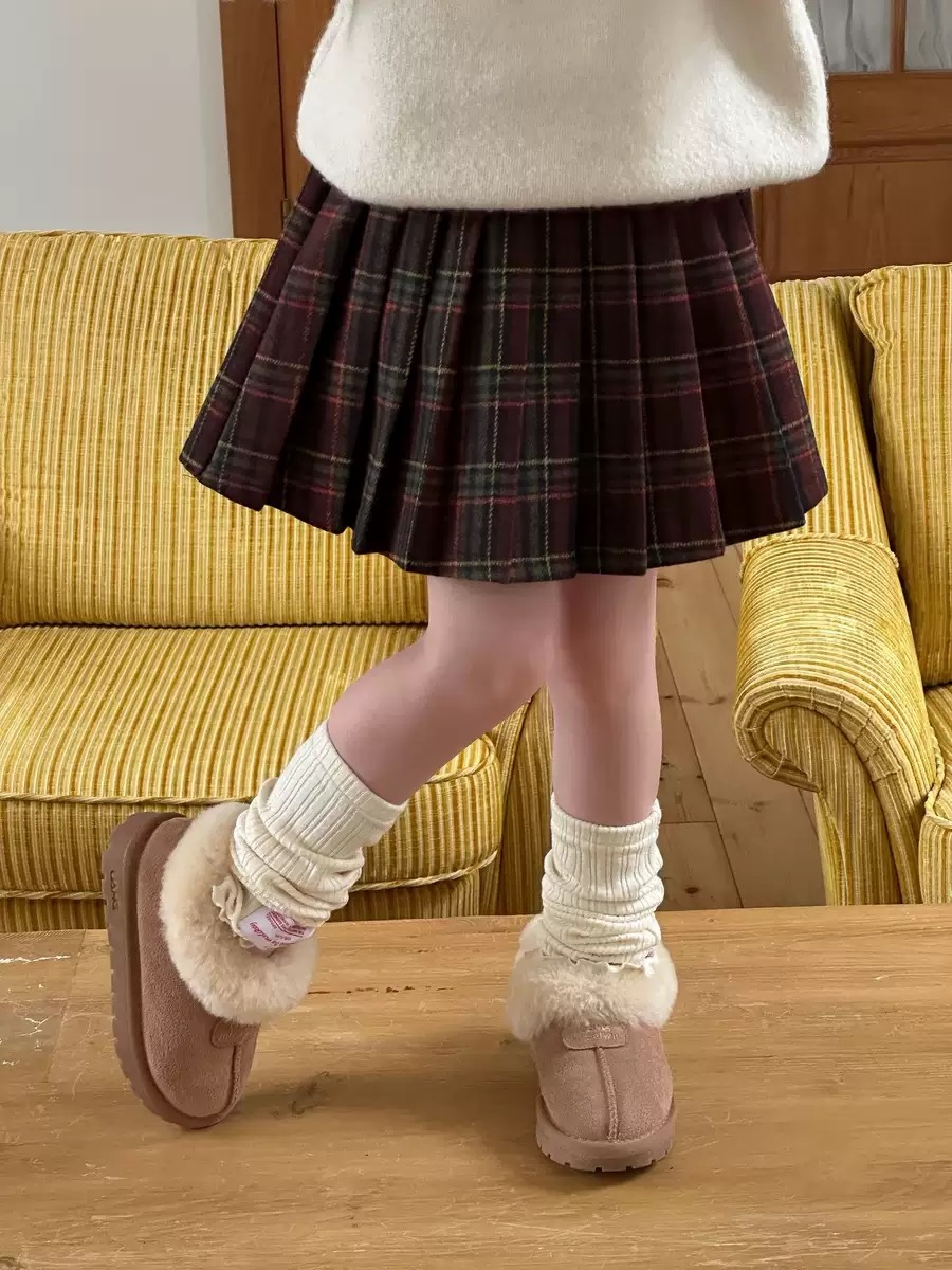 學院格子毛呢百褶裙
