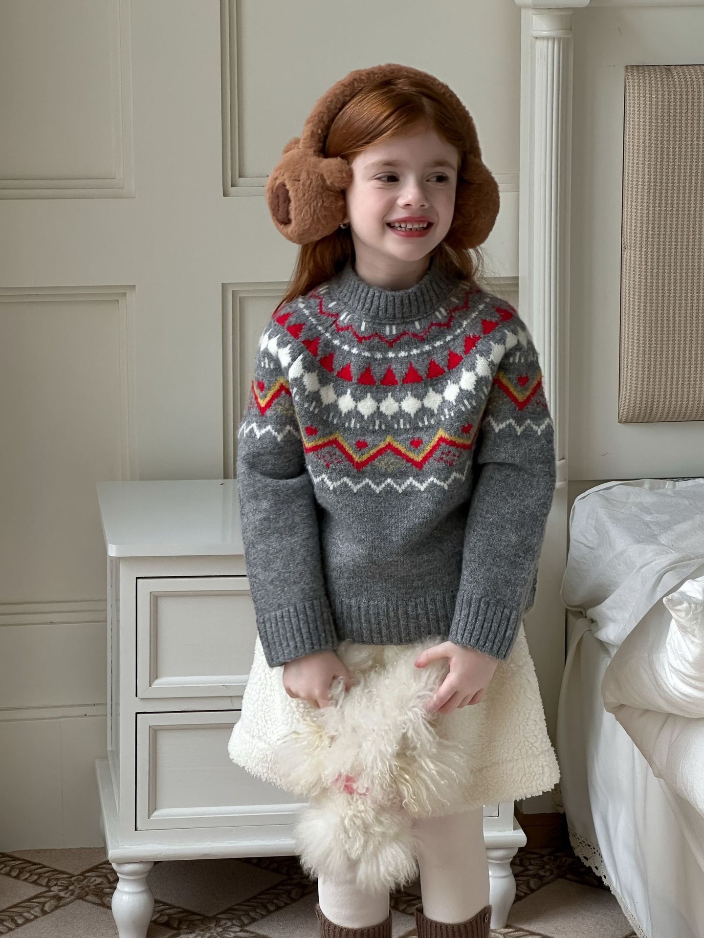 兩色民俗提花加厚針織上衣