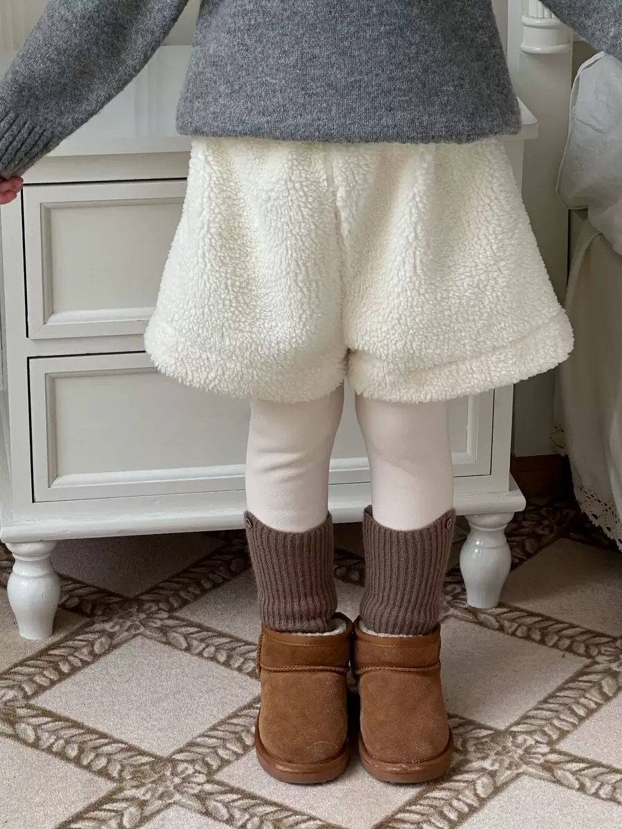 兩色加厚毛呢保暖短褲